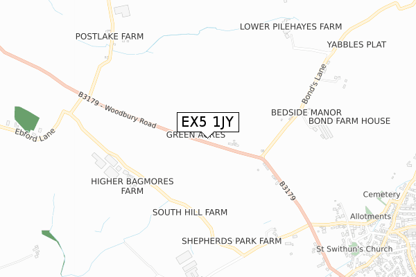 EX5 1JY map - small scale - OS Open Zoomstack (Ordnance Survey)