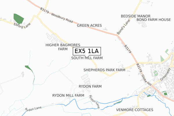EX5 1LA map - small scale - OS Open Zoomstack (Ordnance Survey)