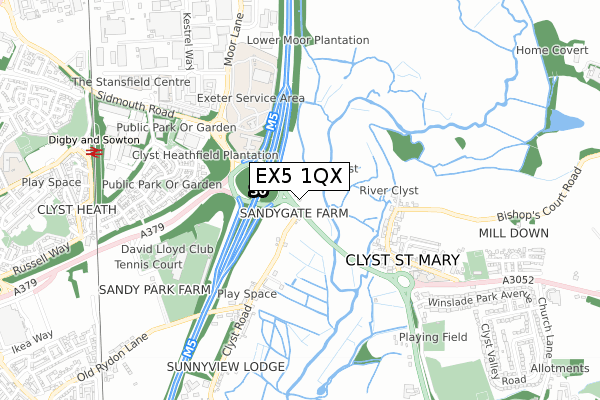 EX5 1QX map - small scale - OS Open Zoomstack (Ordnance Survey)