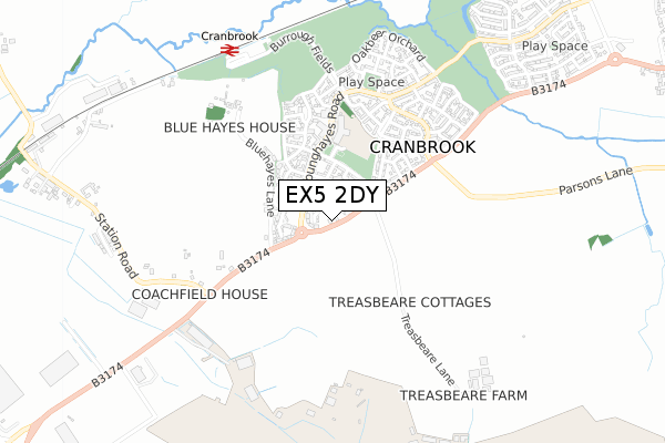 EX5 2DY map - small scale - OS Open Zoomstack (Ordnance Survey)