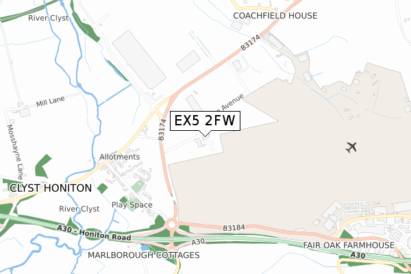 EX5 2FW map - small scale - OS Open Zoomstack (Ordnance Survey)