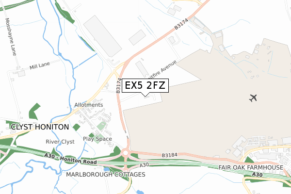 EX5 2FZ map - small scale - OS Open Zoomstack (Ordnance Survey)