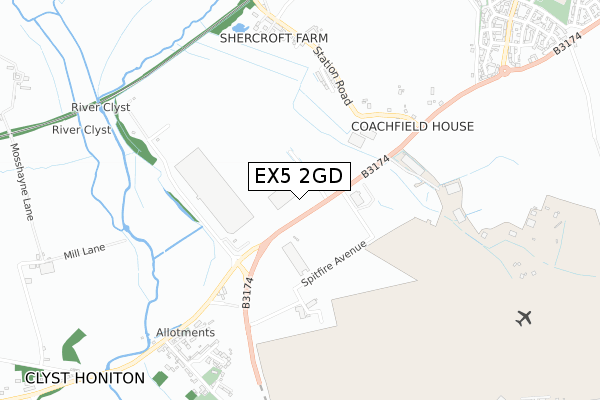 EX5 2GD map - small scale - OS Open Zoomstack (Ordnance Survey)