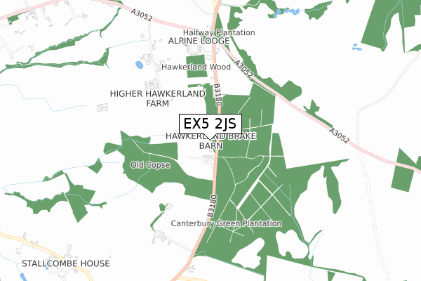 EX5 2JS map - small scale - OS Open Zoomstack (Ordnance Survey)