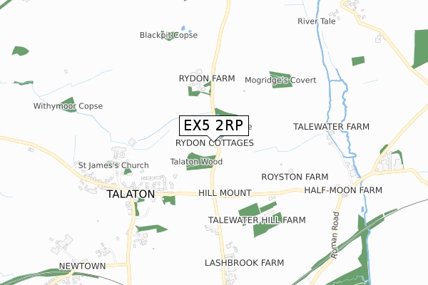 EX5 2RP map - small scale - OS Open Zoomstack (Ordnance Survey)