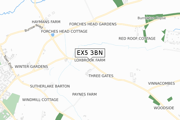 EX5 3BN map - small scale - OS Open Zoomstack (Ordnance Survey)