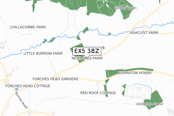 EX5 3BZ map - small scale - OS Open Zoomstack (Ordnance Survey) EX5 3BZ map - small scale - OS Open Zoomstack (Ordnance Survey)