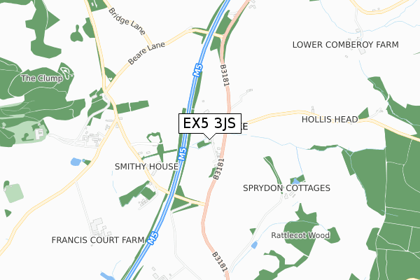 EX5 3JS map - small scale - OS Open Zoomstack (Ordnance Survey)