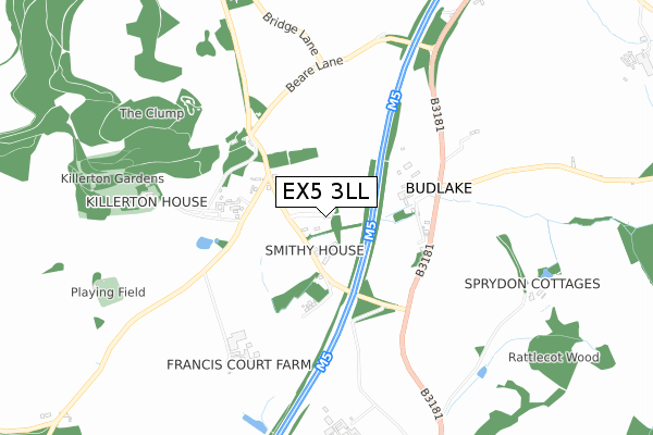 EX5 3LL map - small scale - OS Open Zoomstack (Ordnance Survey)