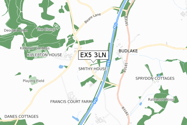 EX5 3LN map - small scale - OS Open Zoomstack (Ordnance Survey)