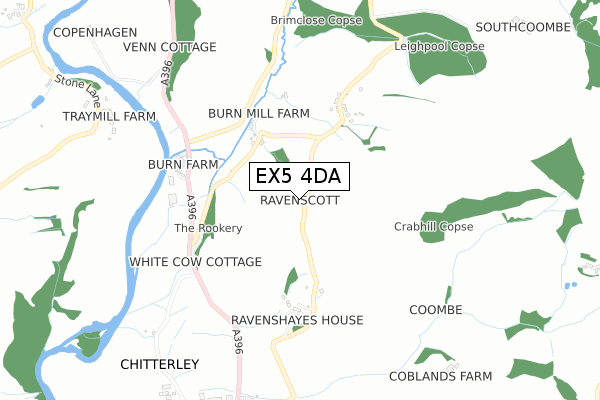 EX5 4DA map - small scale - OS Open Zoomstack (Ordnance Survey)