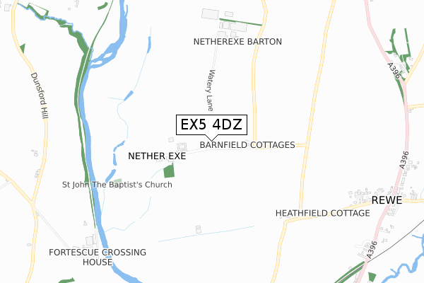 EX5 4DZ map - small scale - OS Open Zoomstack (Ordnance Survey)