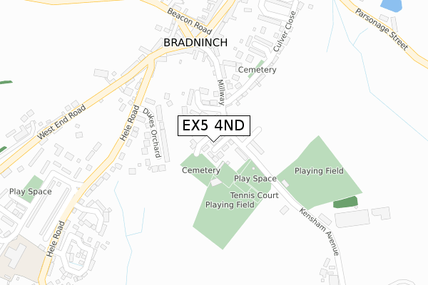 EX5 4ND map - large scale - OS Open Zoomstack (Ordnance Survey)