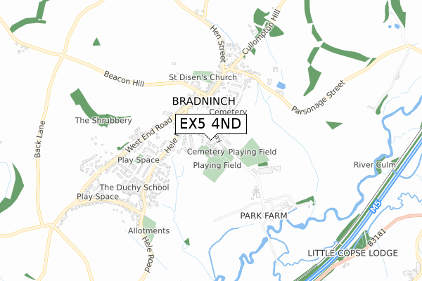 EX5 4ND map - small scale - OS Open Zoomstack (Ordnance Survey)