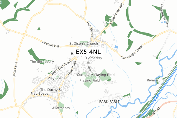 EX5 4NL map - small scale - OS Open Zoomstack (Ordnance Survey)