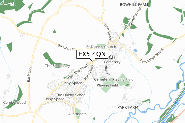 EX5 4QN map - small scale - OS Open Zoomstack (Ordnance Survey)
