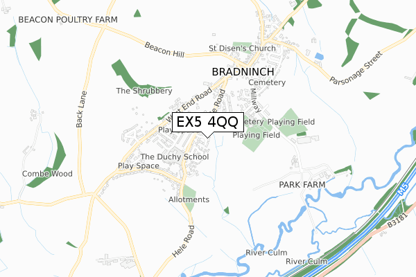 EX5 4QQ map - small scale - OS Open Zoomstack (Ordnance Survey)