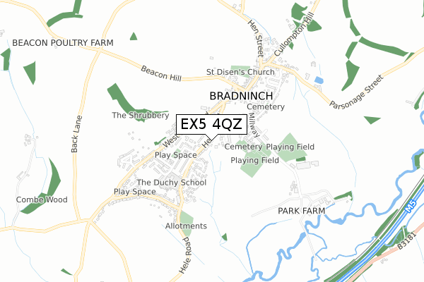 EX5 4QZ map - small scale - OS Open Zoomstack (Ordnance Survey)