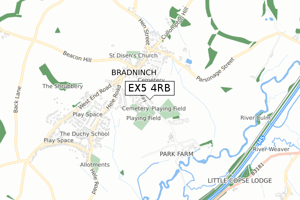 EX5 4RB map - small scale - OS Open Zoomstack (Ordnance Survey)