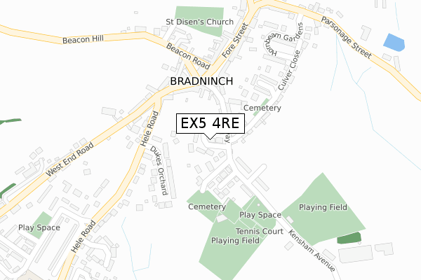 EX5 4RE map - large scale - OS Open Zoomstack (Ordnance Survey)