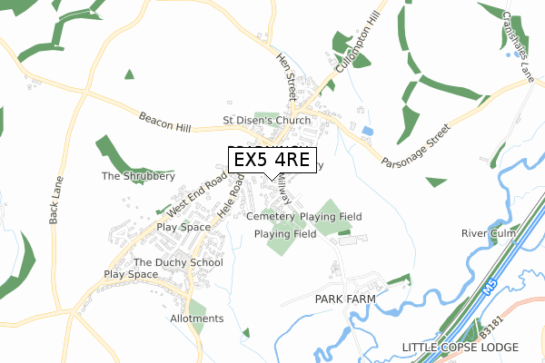 EX5 4RE map - small scale - OS Open Zoomstack (Ordnance Survey)