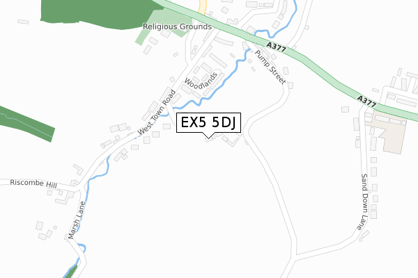 EX5 5DJ map - large scale - OS Open Zoomstack (Ordnance Survey)