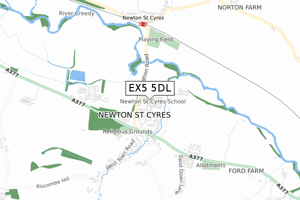 EX5 5DL map - small scale - OS Open Zoomstack (Ordnance Survey)
