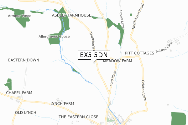 EX5 5DN map - small scale - OS Open Zoomstack (Ordnance Survey)