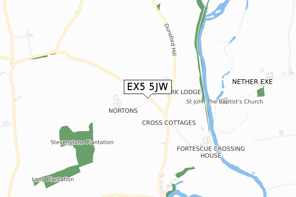 EX5 5JW map - small scale - OS Open Zoomstack (Ordnance Survey)