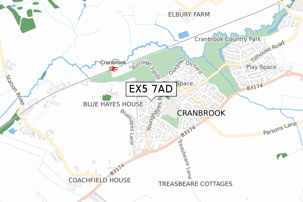 EX5 7AD map - small scale - OS Open Zoomstack (Ordnance Survey)