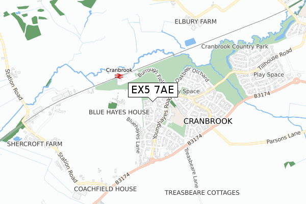 EX5 7AE map - small scale - OS Open Zoomstack (Ordnance Survey)
