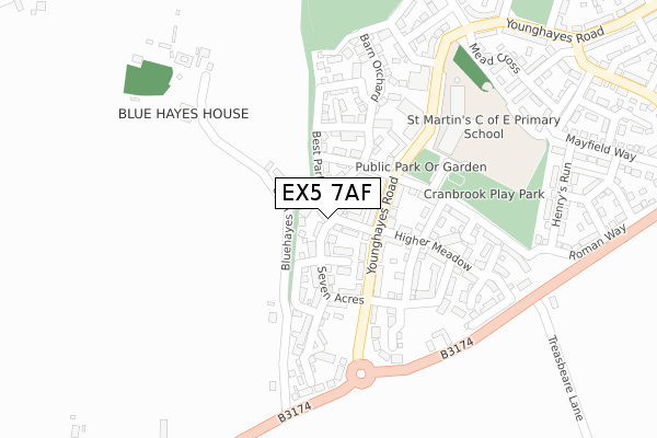 EX5 7AF map - large scale - OS Open Zoomstack (Ordnance Survey)