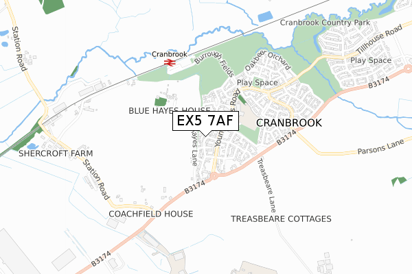 EX5 7AF map - small scale - OS Open Zoomstack (Ordnance Survey)