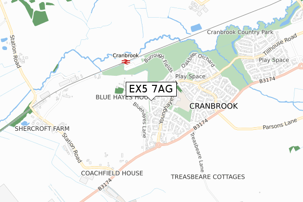 EX5 7AG map - small scale - OS Open Zoomstack (Ordnance Survey)