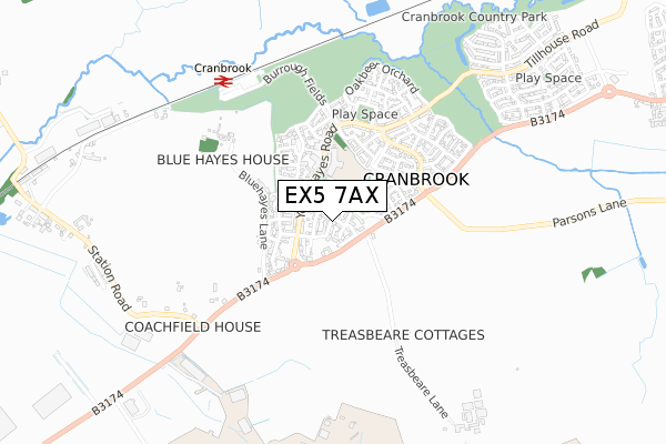 EX5 7AX map - small scale - OS Open Zoomstack (Ordnance Survey)
