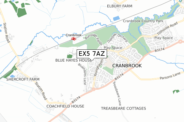 EX5 7AZ map - small scale - OS Open Zoomstack (Ordnance Survey)