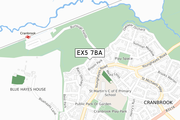 EX5 7BA map - large scale - OS Open Zoomstack (Ordnance Survey)