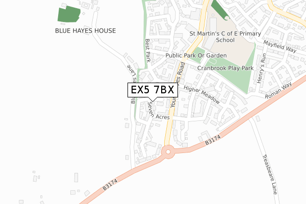 EX5 7BX map - large scale - OS Open Zoomstack (Ordnance Survey)