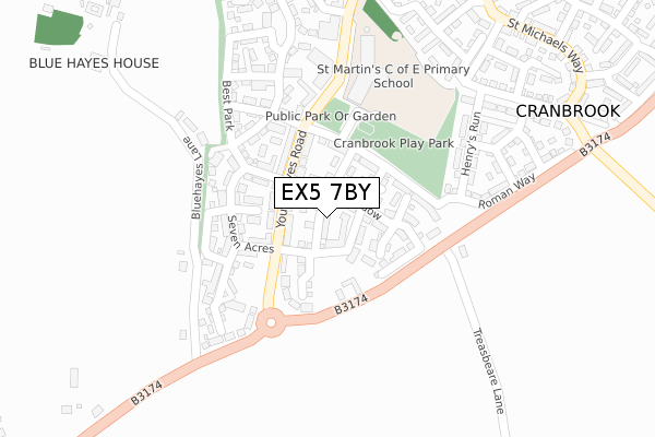 EX5 7BY map - large scale - OS Open Zoomstack (Ordnance Survey)