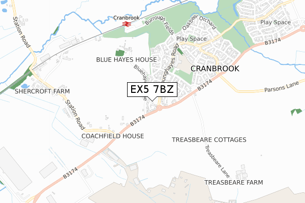 EX5 7BZ map - small scale - OS Open Zoomstack (Ordnance Survey)