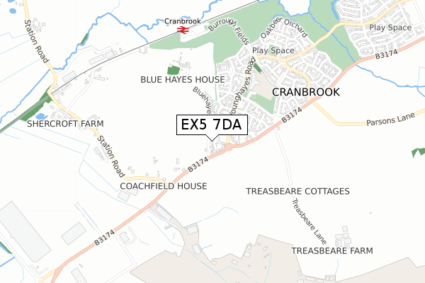 EX5 7DA map - small scale - OS Open Zoomstack (Ordnance Survey)