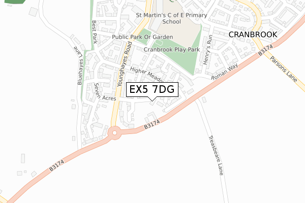 EX5 7DG map - large scale - OS Open Zoomstack (Ordnance Survey)