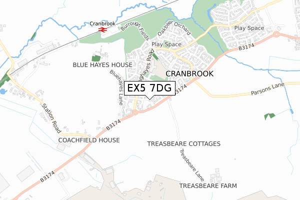 EX5 7DG map - small scale - OS Open Zoomstack (Ordnance Survey)