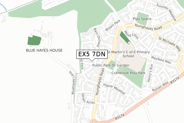 EX5 7DN map - large scale - OS Open Zoomstack (Ordnance Survey)