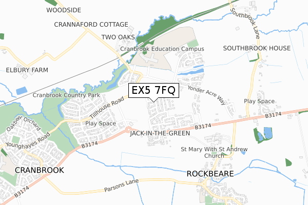 EX5 7FQ map - small scale - OS Open Zoomstack (Ordnance Survey)
