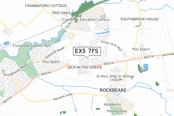 EX5 7FS map - small scale - OS Open Zoomstack (Ordnance Survey)