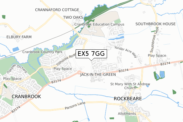 EX5 7GG map - small scale - OS Open Zoomstack (Ordnance Survey)