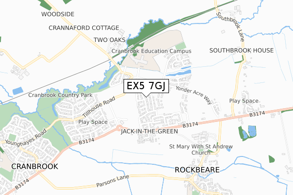 EX5 7GJ map - small scale - OS Open Zoomstack (Ordnance Survey)