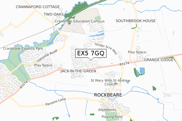EX5 7GQ map - small scale - OS Open Zoomstack (Ordnance Survey)