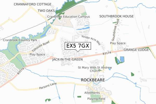 EX5 7GX map - small scale - OS Open Zoomstack (Ordnance Survey)